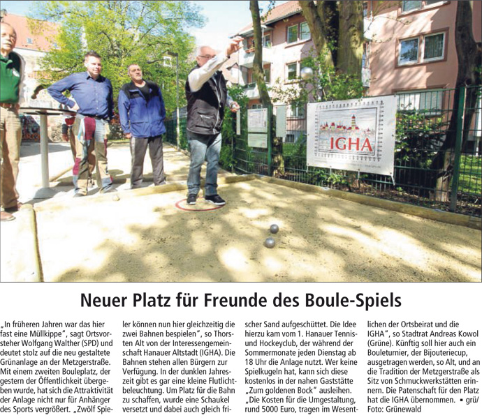 Boule-Bericht in der Hanauer Post am 23. April 2015