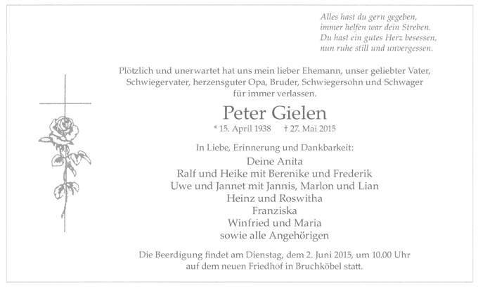 Peter Gielen gestorben